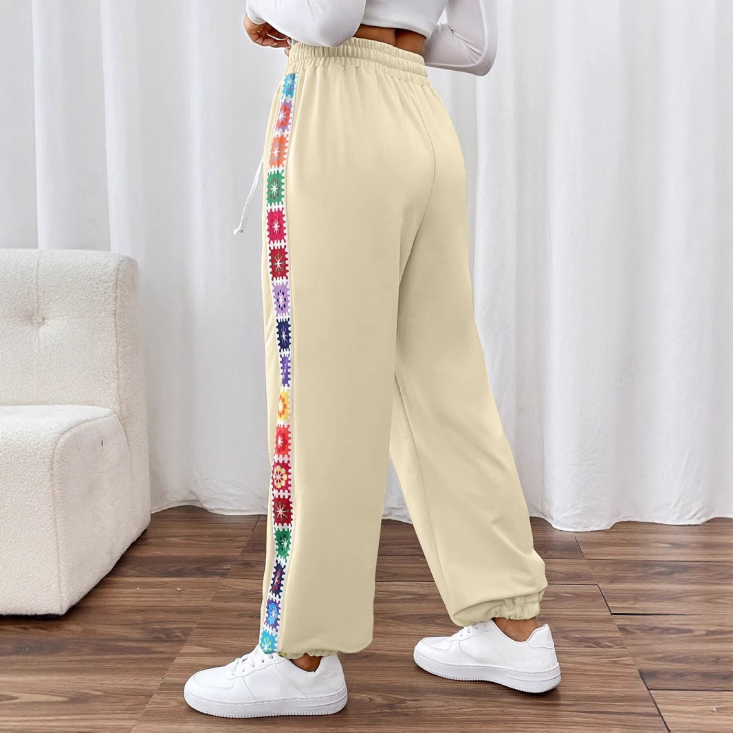 Damen Freizeit-Hose mit buntem Blumenmuster und elastischem Bund R&B