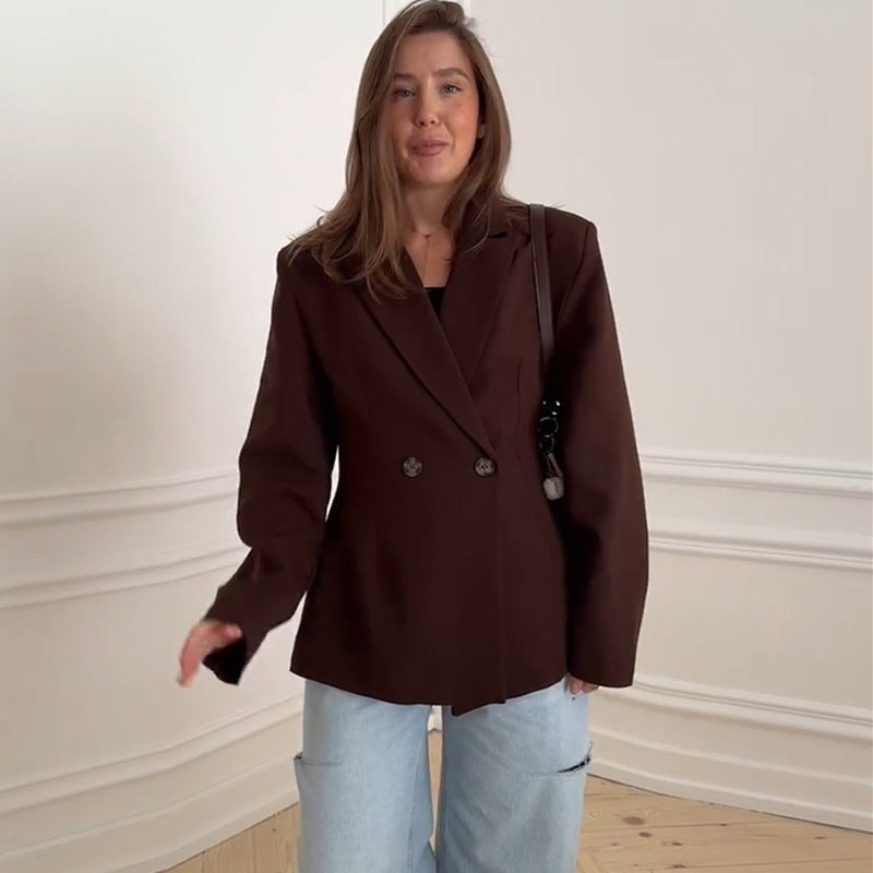 Damen eleganter Oversize-Blazer mit doppelter Knopfleiste R&B