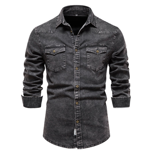 Herren Denim Hemdbluse mit zwei Brusttaschen und geschmackvollen Stickereien R&B
