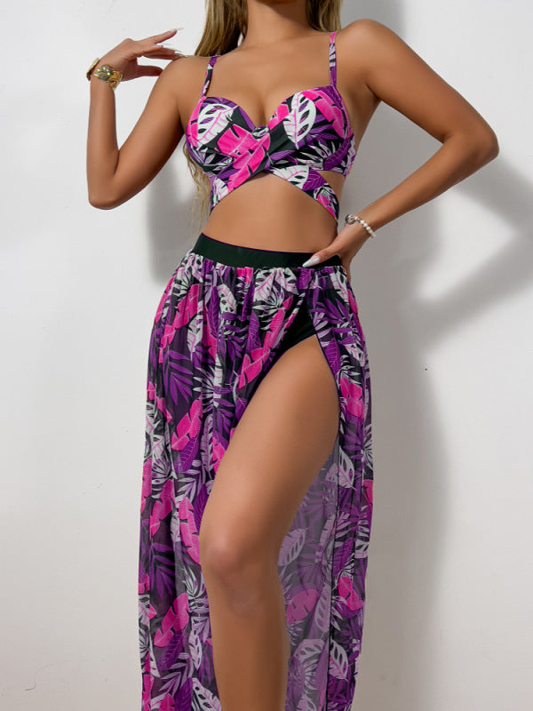 Damen Zweiteiler Bademode mit hohem Beinausschnitt und floralem Design R&B