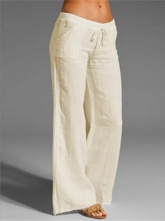 Damen weite Leinenhose mit hochgezogenem Bund und seitlichen Taschen R&B
