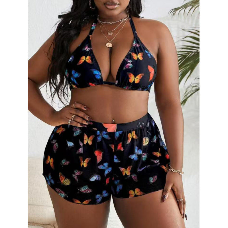Damen Bikiniset mit modischen Shorts und buntem Schmetterlingsdesign R&B