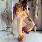 Damen Set mit farbenfrohem Blumenmuster und weiten Beinen R&B