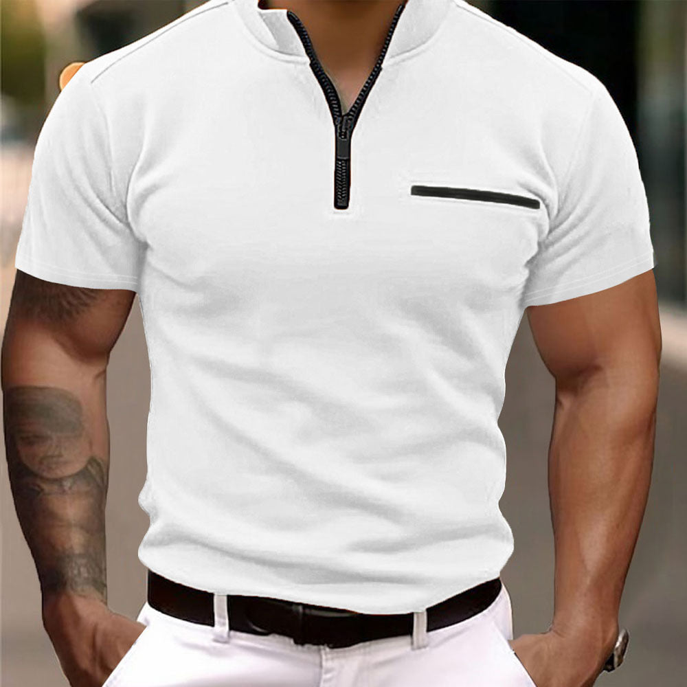 Herren Kurzarm Shirt mit Modischem Reißverschluss R&B