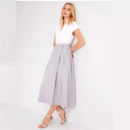 R&B | Weißes Farbblock V-Ausschnitt Ausgestellt Sommerkleid