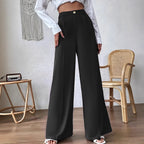 Damen Weit geschnittene Hose mit elegantem Hochbund und dekorativem Knopf R&B