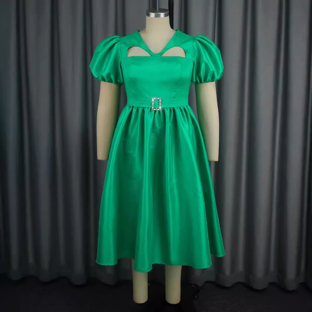 Damen Abendkleid mit modischen Puffärmeln und einzigartigem Cut-Out-Design R&B