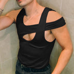 Herren nan asymmetrisches ärmelloses Tanktop mit ausgeschnittenem Einsatz aus Baumwoll-Elasthan R&B