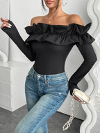 Damen Off-Shoulder Oberteil mit Rüschen