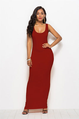 Damen Elegantes, figurbetontes Maxikleid mit tiefem Rundhalsausschnitt R&B