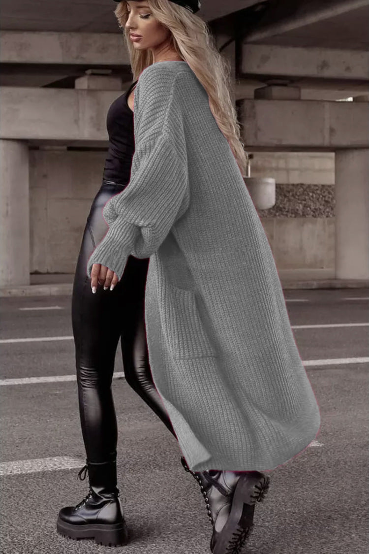 Damen Langer Strickcardigan mit tieferem Rückensaum und lässigem Schnitt R&B