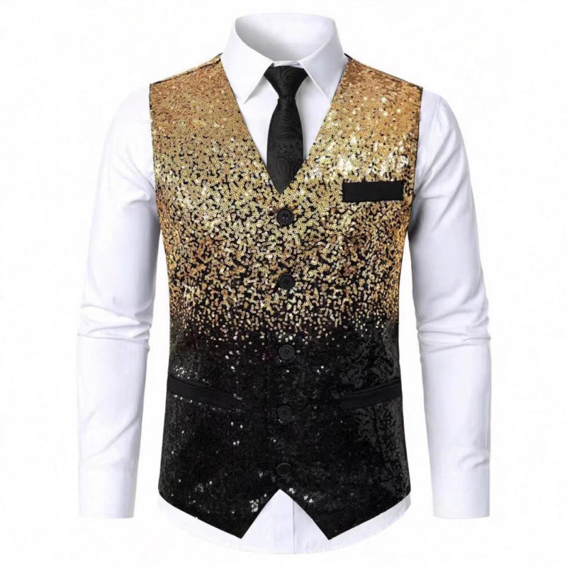 Herren Glitzernde Festtagsweste mit schimmerndem Paillettenmuster R&B