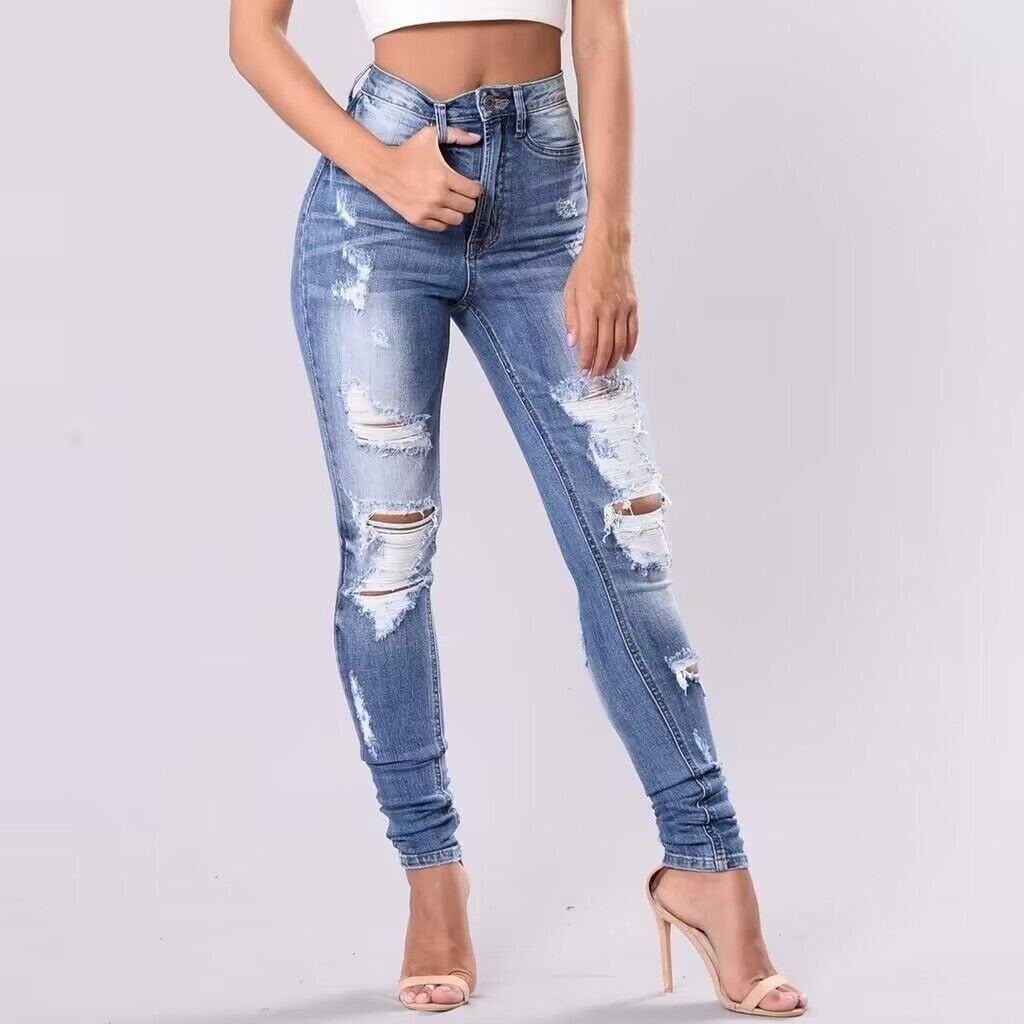 Damen Skinny Ripped Jeans mit modernem Used-Look R&B