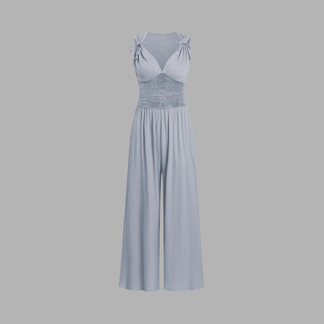 Damen eleganter Jumpsuit mit verstellbaren Trägern und weiten Beinen R&B