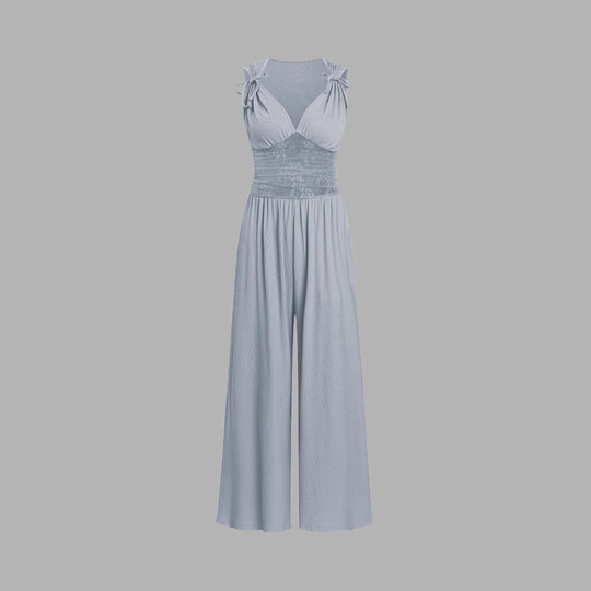 Damen eleganter Jumpsuit mit verstellbaren Trägern und weiten Beinen R&B