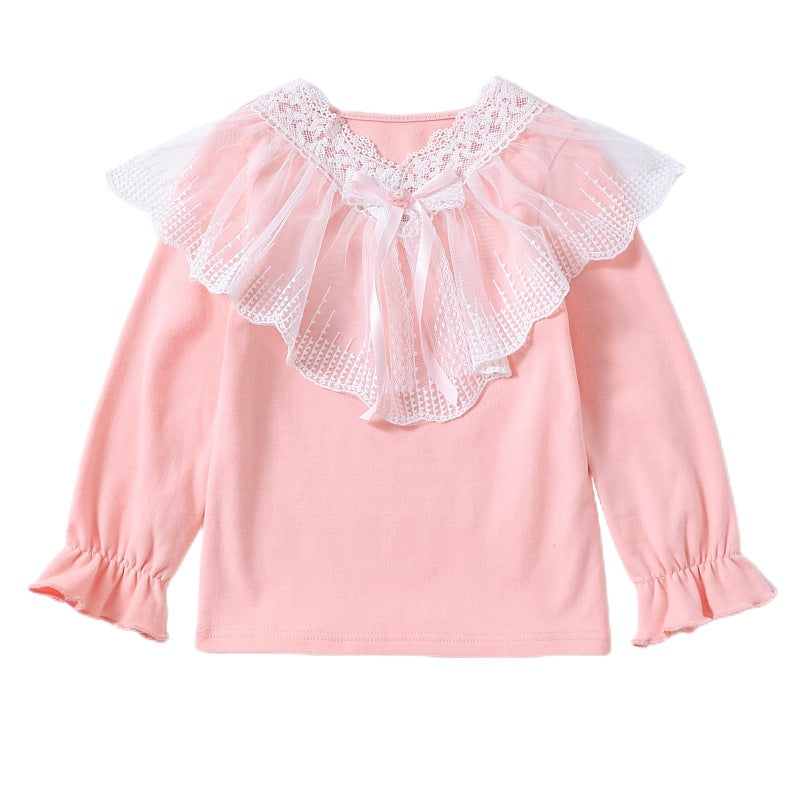 Mädchen Langarmshirt mit eleganter Spitzenverzierung R&B