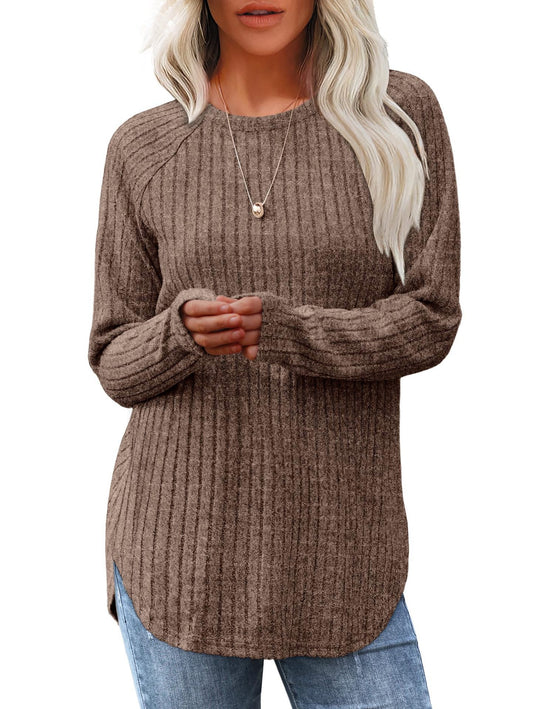 Damen lässiger Langarm Pullover mit strukturiertem Rippdesign R&B