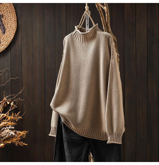 Damen Oversized Strickpullover mit hohem Kragen R&B