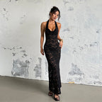 Damen Elegantes Spitzen-Maxikleid mit tiefem V-Ausschnitt und figurformendem Design R&B