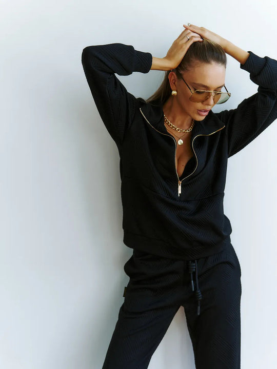 Damen stylisches Zip-Pullover und schicke Jogginghose Set R&B