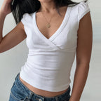 Damen Wickelshirt mit elegantem V-Ausschnitt und figurbetontem Schnitt R&B