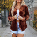 Damen Velours-Hemdjacke mit modernem Schnitt und Brusttasche R&B