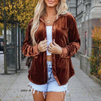 Damen Velours-Hemdjacke mit modernem Schnitt und Brusttasche R&B