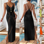 Damen Maxikleid mit eleganten Cut-Outs und dekorativen Knöpfen R&B