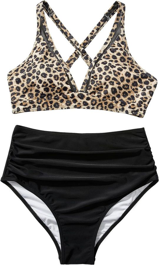 Damen Sportliches Bikini-Set mit verschränkten Trägern und hohem Schnitt R&B