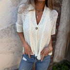 Damen luftige Strickjacke mit strukturiertem Lochmuster R&B