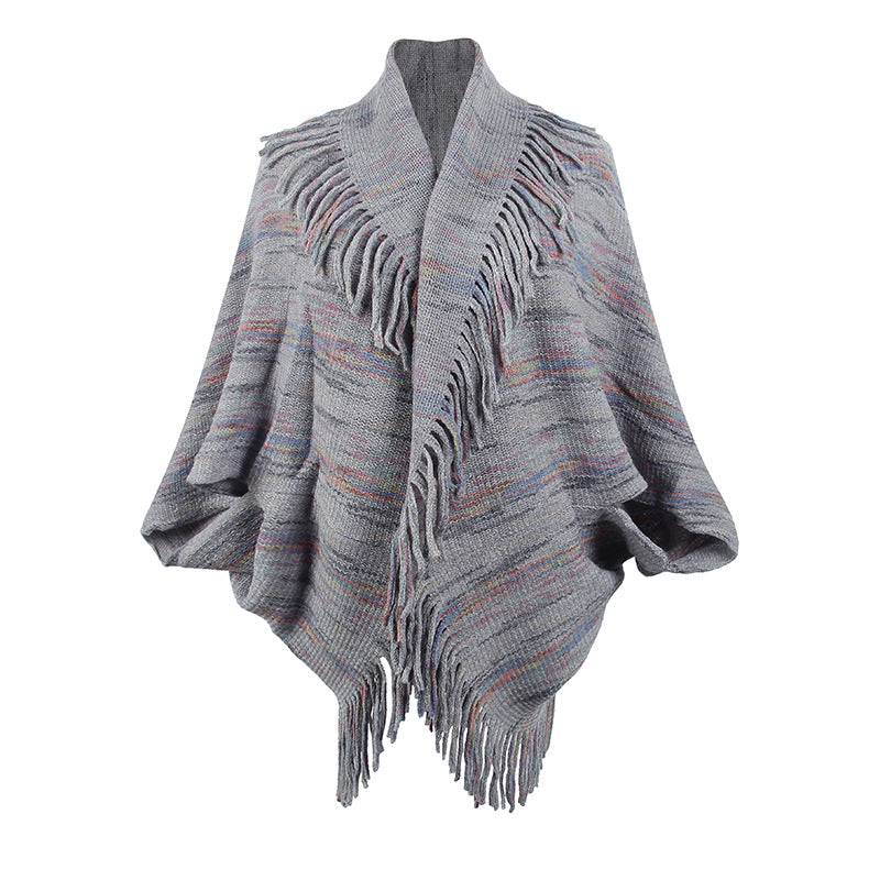 Damen Strickponcho mit luxuriösen Fransen und modernem Design R&B