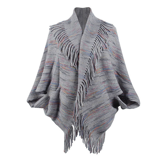 Damen Strickponcho mit luxuriösen Fransen und modernem Design R&B