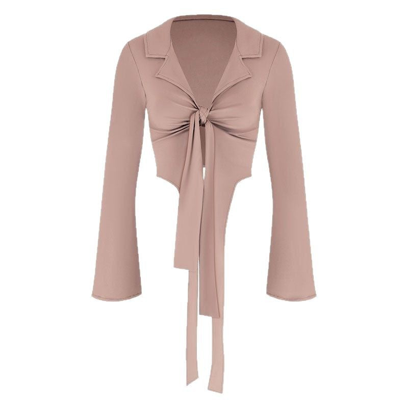 Damen modische cropped Bluse mit Knoten R&B