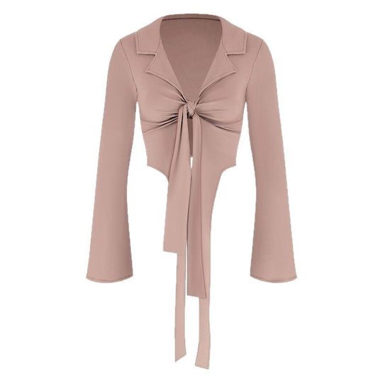 Damen modische cropped Bluse mit Knoten R&B