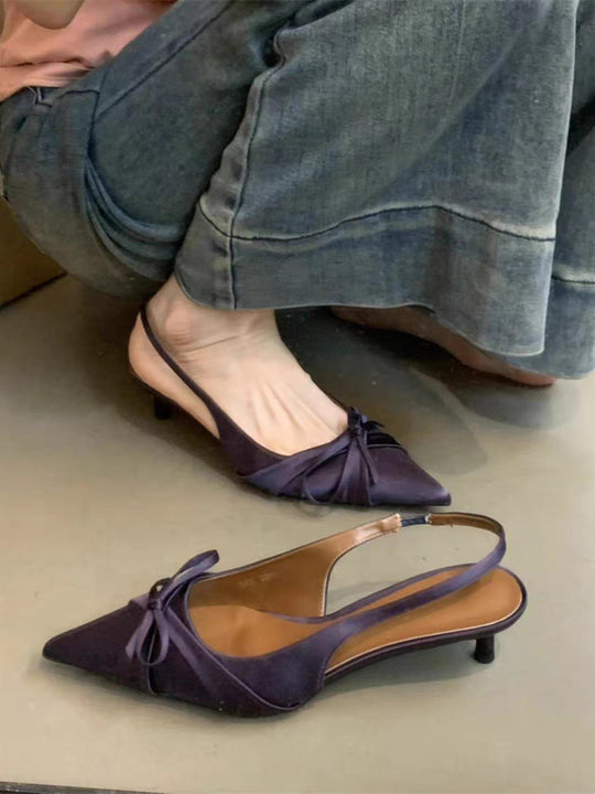 Damen Slingback-Pumps mit dekorativer Schleife und hochwertiger Velours-Oberfläche R&B