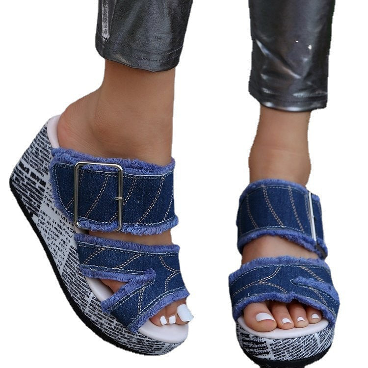 Damen Wedge-Sandalen mit modischen Riemen und auffälligem Plateau R&B
