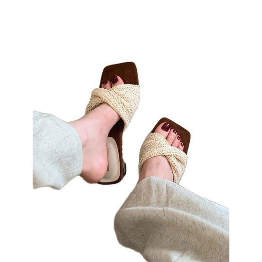 Damen trendige Badesandalen mit geflochtenem Riemendesign R&B