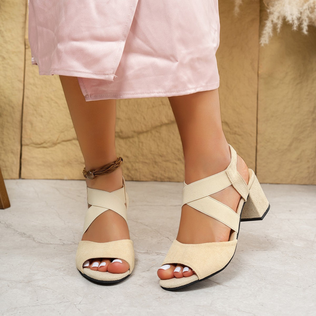 Damen elegante Riemensandalen mit blockiertem Absatz und dekorativem Riemendesign R&B