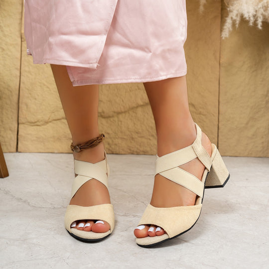 Damen elegante Riemensandalen mit blockiertem Absatz und dekorativem Riemendesign R&B
