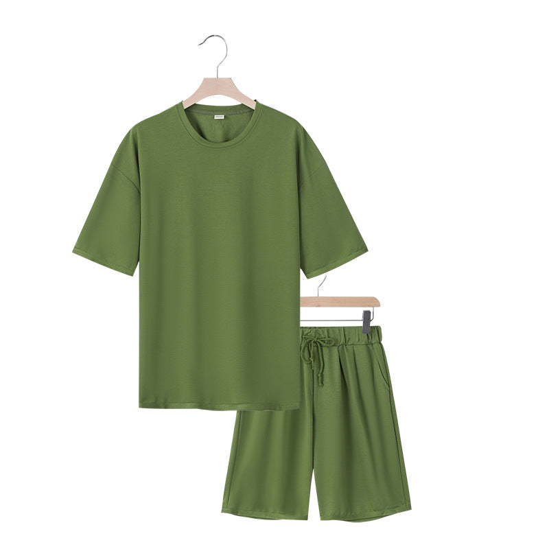 Herren nan entspannter Jersey-Set mit verlängertem Rundhals-T-Shirt und elastischen Kordelzug-Shorts R&B