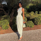 Damen Elegantes Maxi-Jumpsuit mit hohem Kragen und fließendem Saum R&B