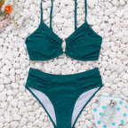 Damen Hochtaillierter Bikini mit raffiniertem Raffungselement und elegantem Schmuckdetail R&B
