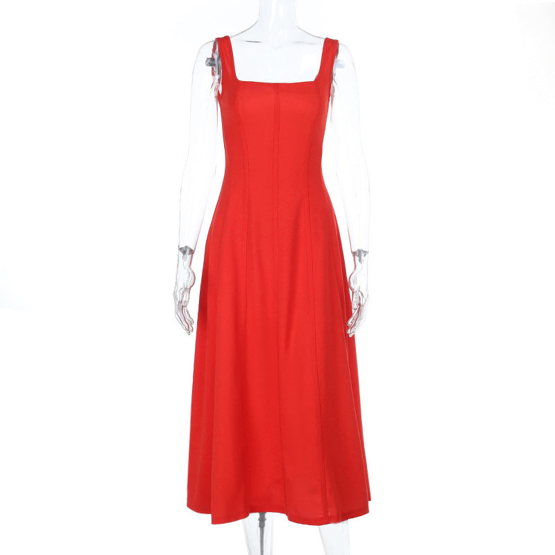 Damen A-Linien Kleid mit quadratischem Ausschnitt und schmalen Trägern R&B