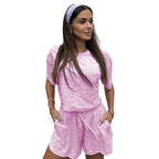Damen Sportliches Zweiteiliges Set mit luftigen Shorts und T-Shirt R&B