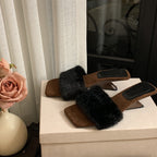 Damen Slipper mit luxuriösem Kunstfell und elegantem Blockabsatz R&B