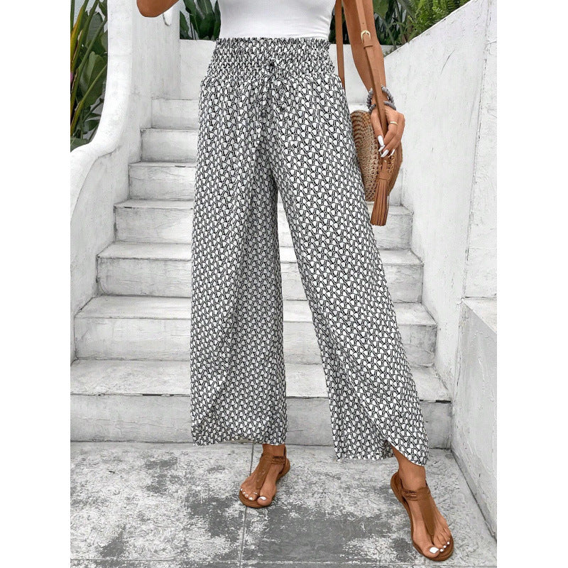 Damen weite Palazzo-Hose mit elastischem Bund und angesagtem Muster R&B