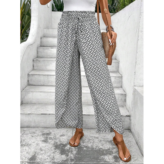Damen weite Palazzo-Hose mit elastischem Bund und angesagtem Muster R&B