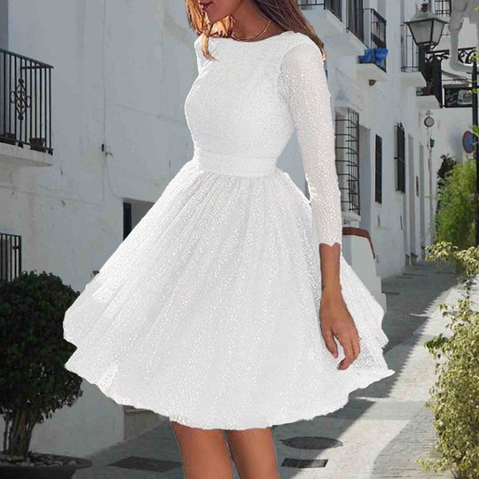Damen Elegantes Tüllkleid mit Transparenten Ärmeln R&B
