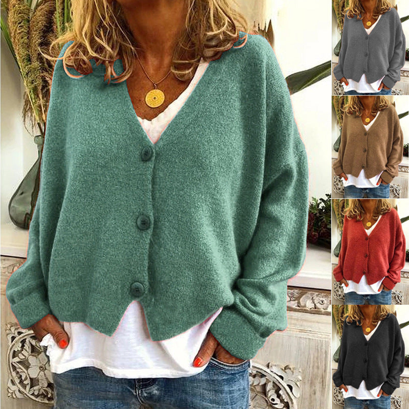 Damen Lässiger Strickcardigan mit offenem Design und knöpfbarem Verschluss R&B