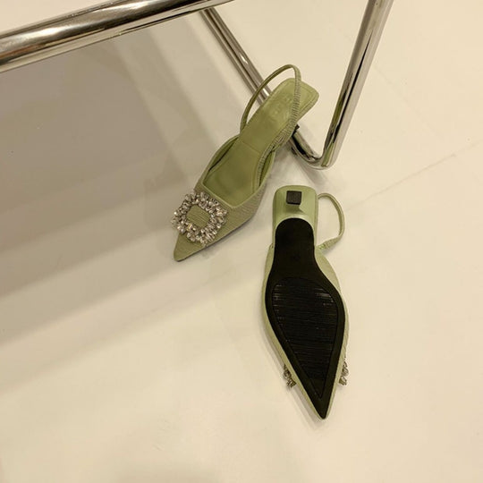 Damen Slingback-Pumps mit glänzenden Zierstein-Applikationen R&B